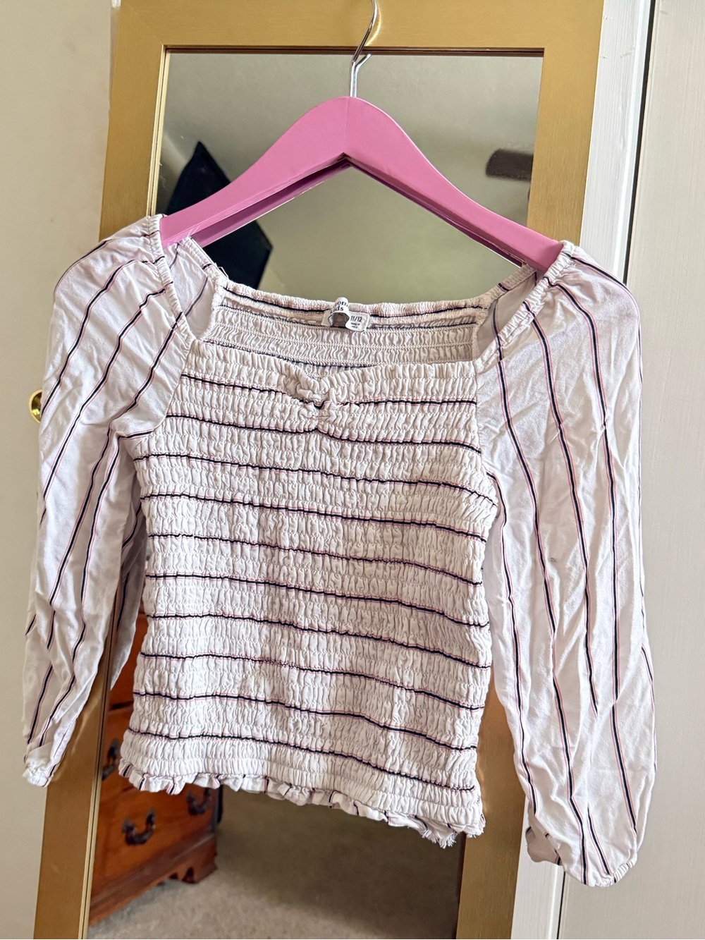 abercrombie kids Light Pink Striped Smocked Crop Top. ruffle needs hemmed.